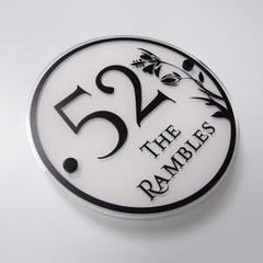 Large Round House Address Sign or Number Plaque including Floral Detailing - House Sign Solutions