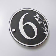 Large Round House Address Sign or Number Plaque including Floral Detailing - House Sign Solutions
