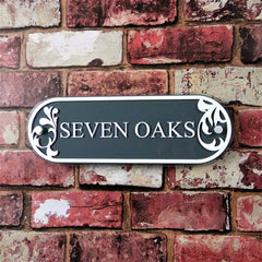 House Name Sign or Door Number Address Plaque with Decorative Floral detailing - House Sign Solutions