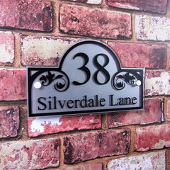 Decorative 'Bridge' Style Acrylic House Sign Address Number Plaque including Floral Detailing - House Sign Solutions